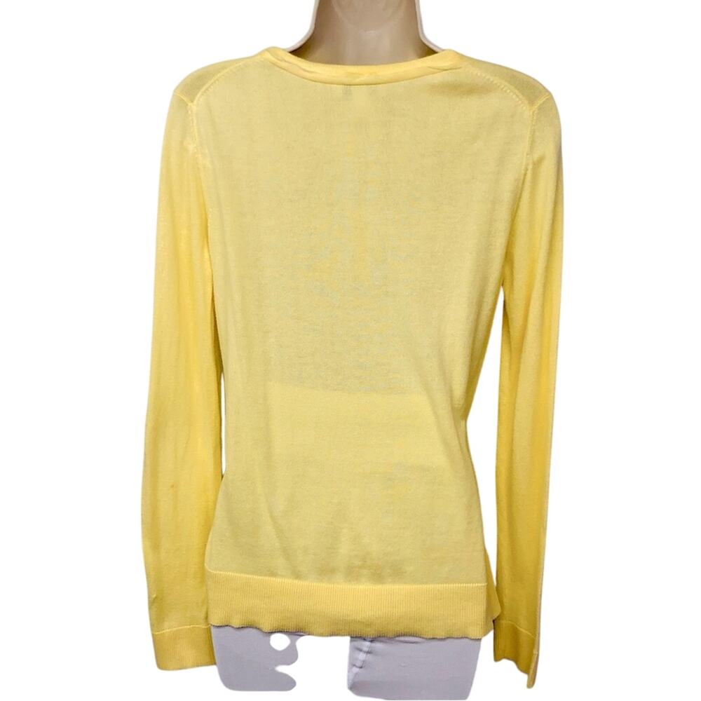 Ann Taylor Loft Light Yellow Lightweight Cardigan Stylish Ruffled V Neckline - Picture 2 of 16